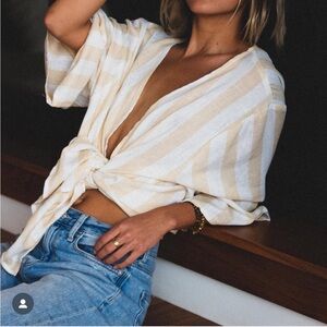 Striped Tie-Front Women's Top in Cream and White
